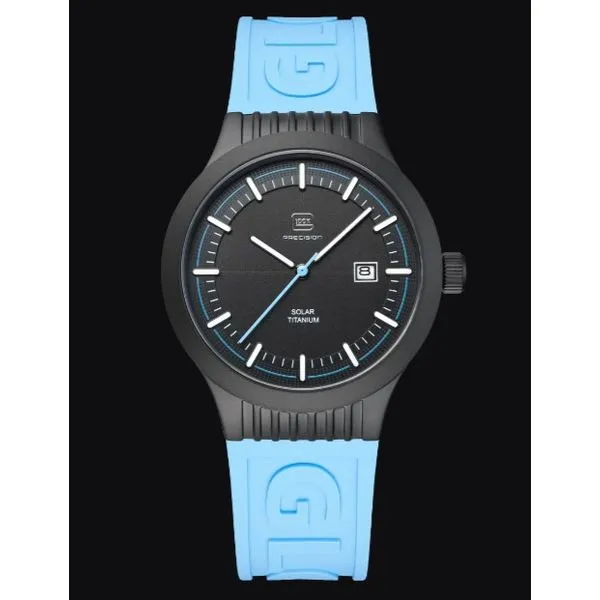 Black Titanium Watch Face With A Blue Silicone Strap by GLOC Mitchell s Jewelry Norman OK