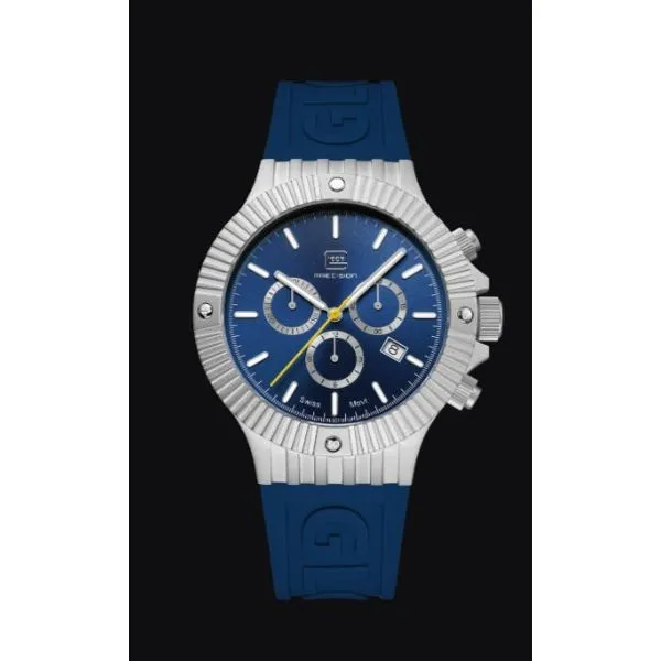 Stainlees Steel Cased Watch With Yellow Accents And A Dark Blue Silicone Strap by GLOCK Mitchell's Jewelry Norman, OK