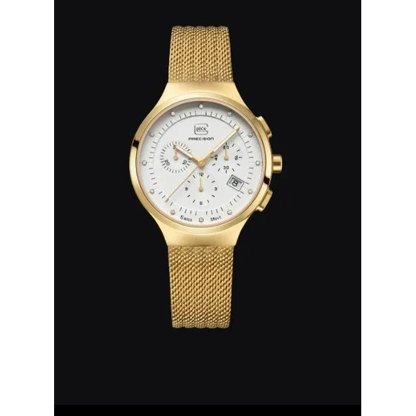Gold-Tone Stainless Steel Mesh Watch With Diamond Accents by Glock Mitchell's Jewelry Norman, OK