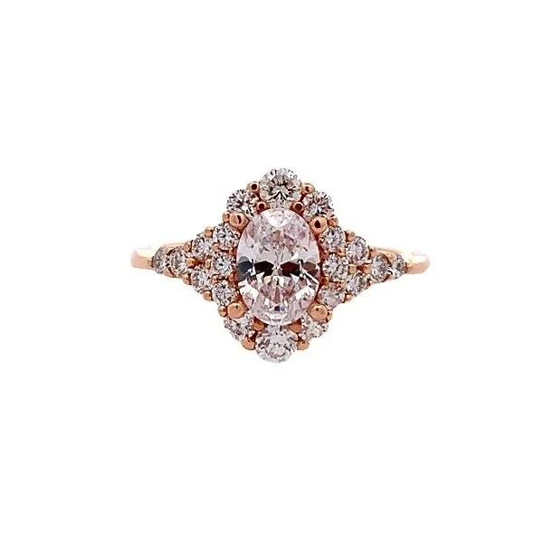 Elegant Lady's Rosé 18 Karat Engagement Ring CZ Size 6.5 With One 7.00x5.00mm Oval Cubic Zirconium and 20=0.59TW Round Diamonds Molinelli's Jewelers Pocatello, ID