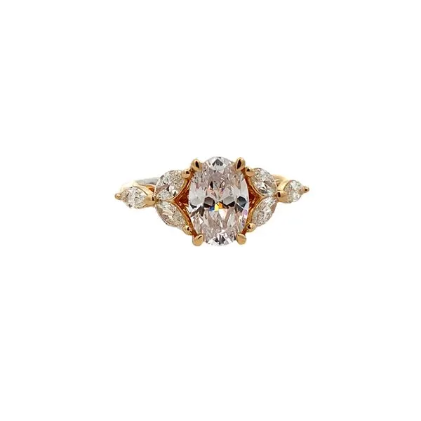 Elegant Lady's Yellow 14 Karat Engagement Ring CZ Size 6 With 6=0.60TW Marquise G/H SI1 Diamonds and 1.50Ct Oval Cubic Zirconium Molinelli's Jewelers Pocatello, ID