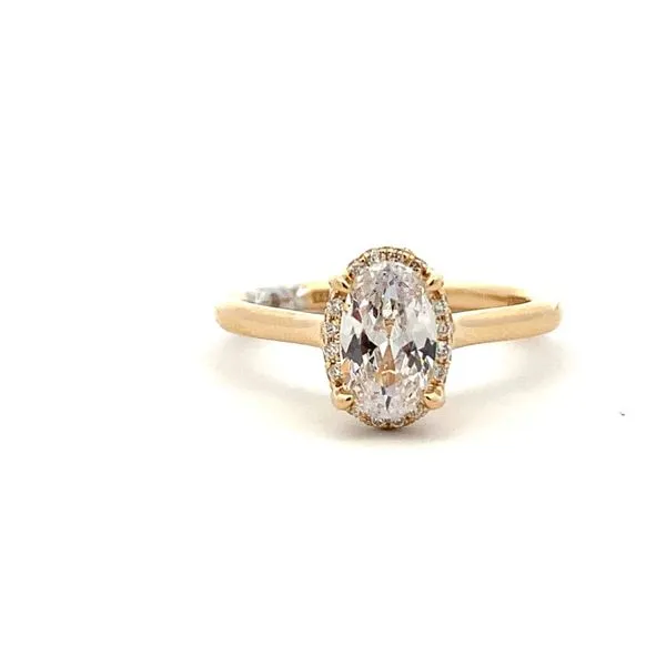 Elegant Lady's 14 Karat Yellow Gold Hidden Halo Engagement Ring CZ Size 6 With 37=0.15TW Round G/H SI1 Diamonds and 1.00Ct Oval  Molinelli's Jewelers Pocatello, ID