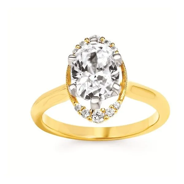 4K Yellow Gold Diamond Engagement Ring with White Oval Center Stone
