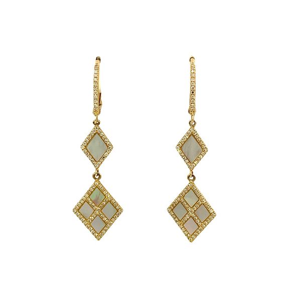 14K Yellow Gold Mother Of Pearl Diamond Drop Earrings Molinelli's Jewelers Pocatello, ID