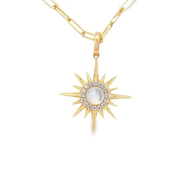 18 Karat Yellow Gold Diamond Mother of Pearl Sun Pendant Molinelli's Jewelers Pocatello, ID