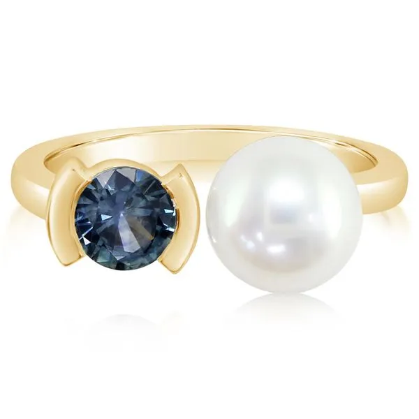 14K Yellow Gold White Freshwater Cultured Pearl/Montana Sapphire Ring Molinelli's Jewelers Pocatello, ID
