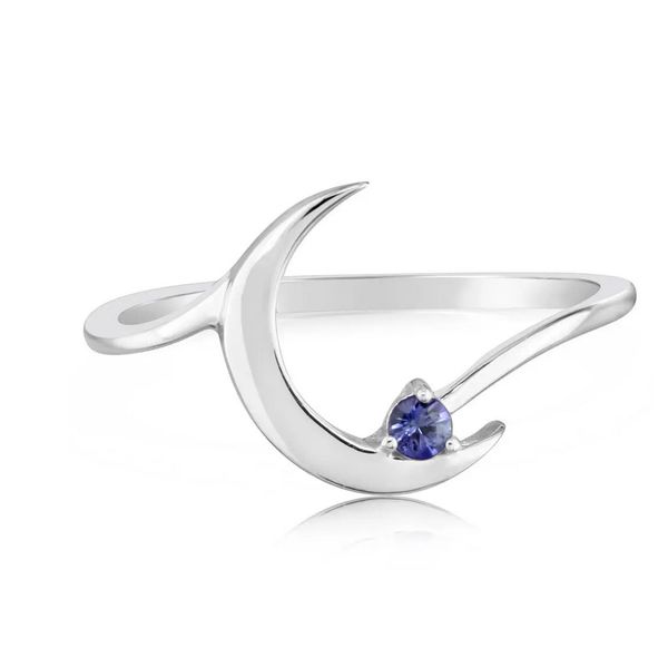 14K WHITE GOLD HALF MOON RING WITH BLUE SAPPHIRE Molinelli's Jewelers Pocatello, ID