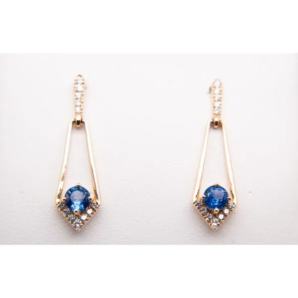 14K Yellow Gold Diamond Sapphire Drop Earrings Molinelli's Jewelers Pocatello, ID