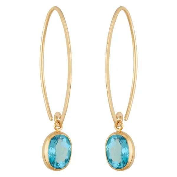 Lady's Yellow 14 Karat Drop Earrings With 2 Oval Blue Topazs Molinelli's Jewelers Pocatello, ID