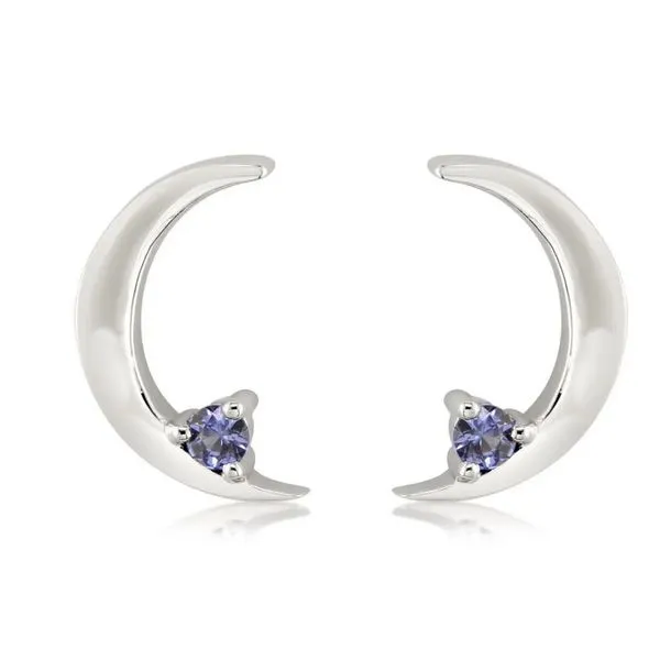 14K WHITE GOLD HALF MOON EARRINGS WITH MONTANA SAPPHIRE Molinelli's Jewelers Pocatello, ID