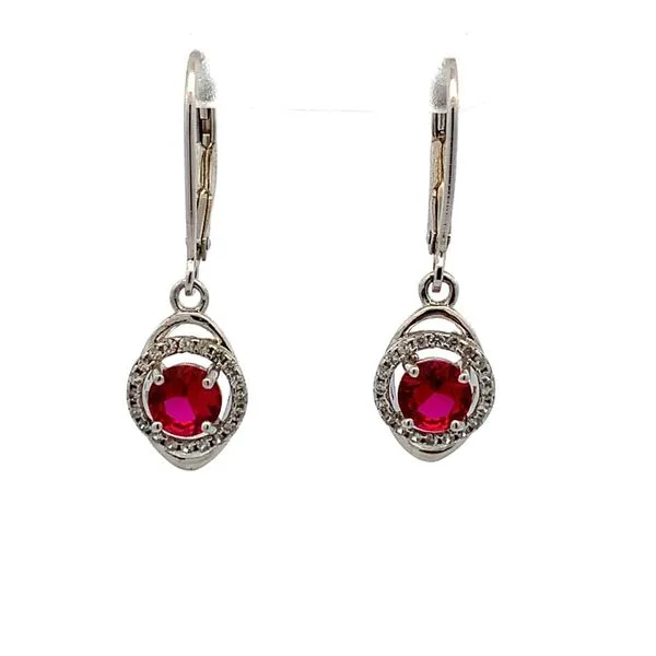 Sterling Silver Rhodium-Plated Drop Earrings with Imitation Rubies and CZ Accents Molinelli's Jewelers Pocatello, ID
