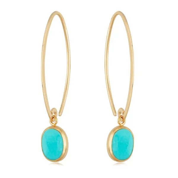 Lady's Yellow 14 Karat Drop Earrings With 2= Oval Turquoises Molinelli's Jewelers Pocatello, ID