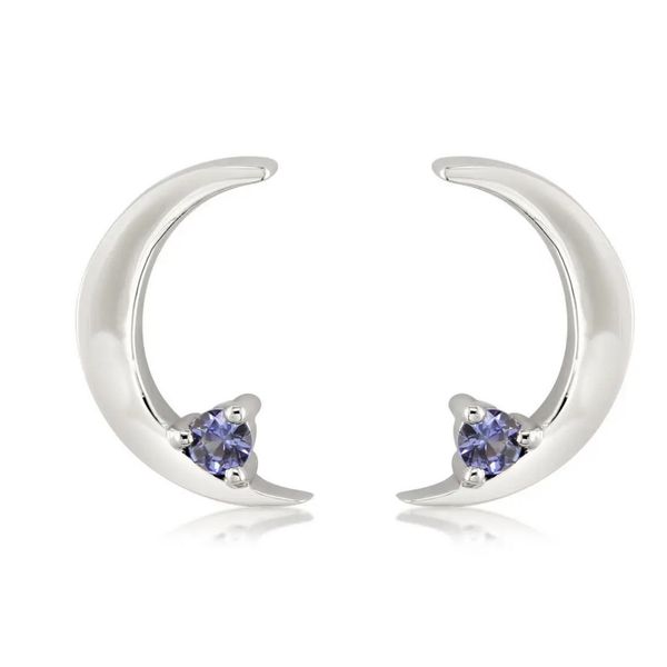 14K WHITE GOLD HALF MOON EARRINGS WITH MONTANA SAPPHIRE Molinelli's Jewelers Pocatello, ID