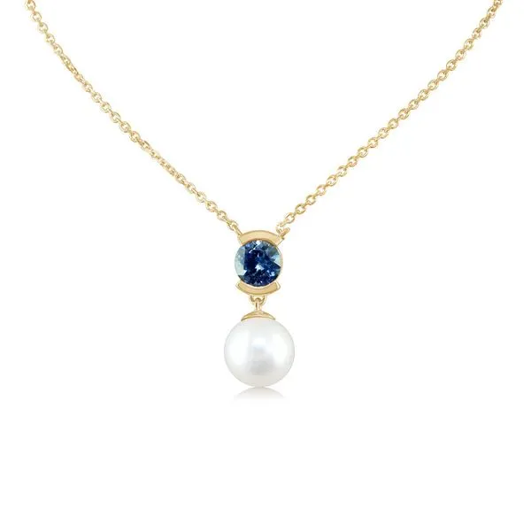 14K Yellow Gold White Freshwater Cultured Pearl/Montana Sapphire Neckpiece Molinelli's Jewelers Pocatello, ID