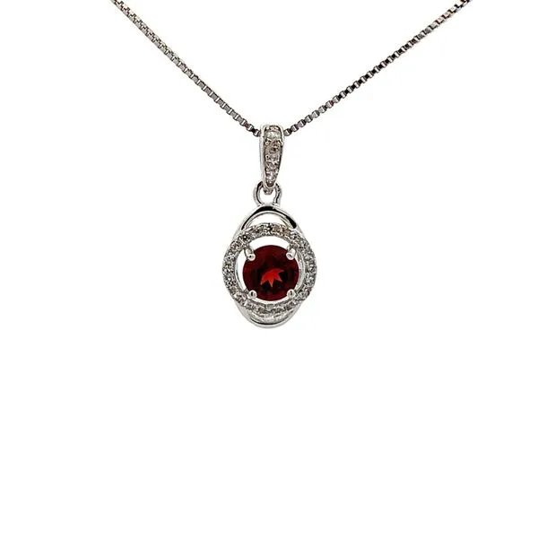 White Sterling Silver Pendant with Round Garnet and Cubic Zirconiums Molinelli's Jewelers Pocatello, ID