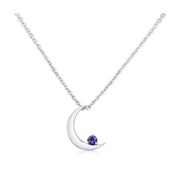 14K WHITE GOLD HALF MOON PENDANT WITH BLUE SAPPHIRE Molinelli's Jewelers Pocatello, ID