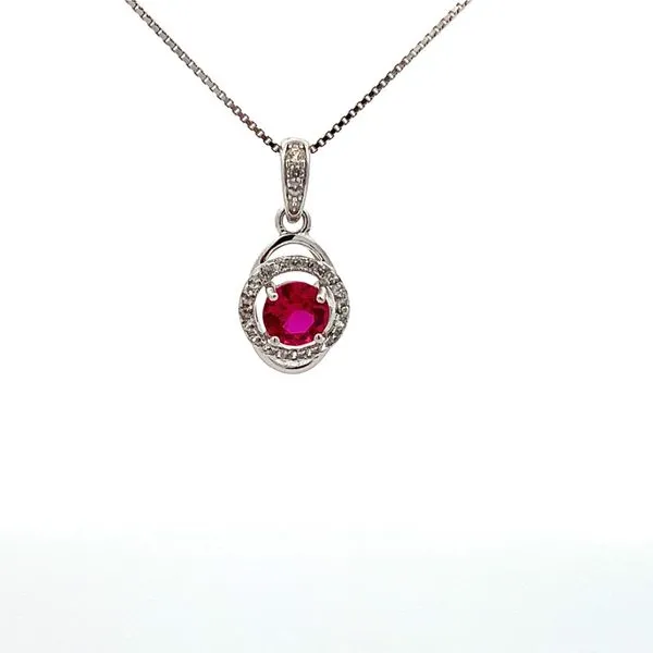 White Sterling Silver Rhodium-Plated Box Pendant with Imitation Ruby Molinelli's Jewelers Pocatello, ID