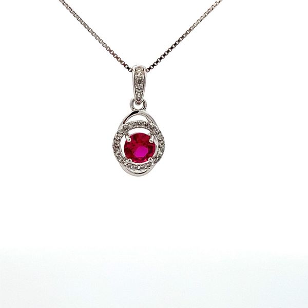 White Sterling Silver Rhodium-Plated Box Pendant with Imitation Ruby Molinelli's Jewelers Pocatello, ID
