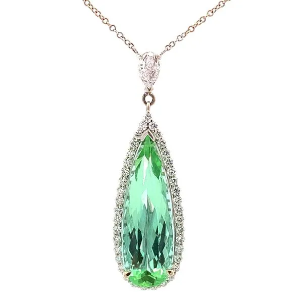 18 Karat Green Pear Tourmaline and Diamond Necklace Molinelli's Jewelers Pocatello, ID