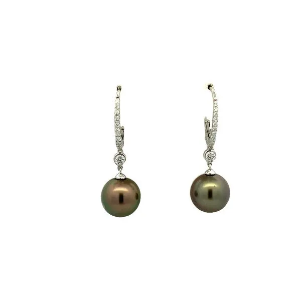14k White Gold Black Cultured Pearl Diamond Drop Lever-back Earrings Molinelli's Jewelers Pocatello, ID