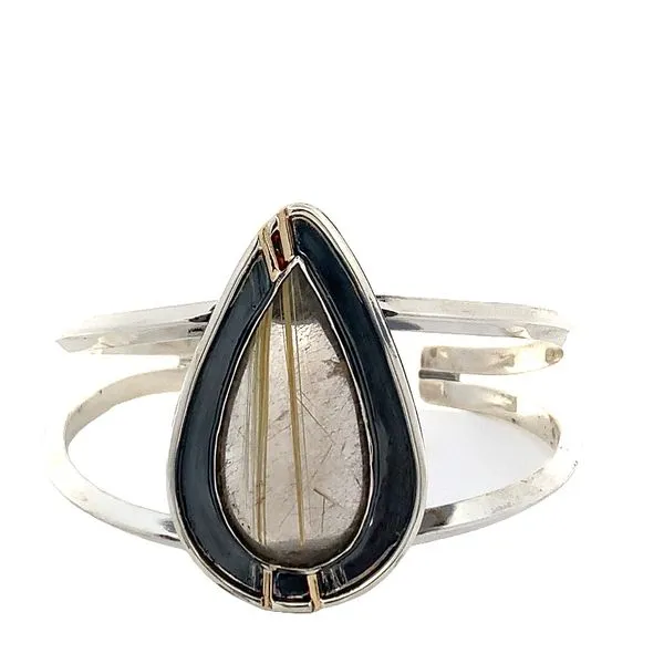 White Sterling Silver Stud Bracelet With One Pear Rutalated Quartz Molinelli's Jewelers Pocatello, ID