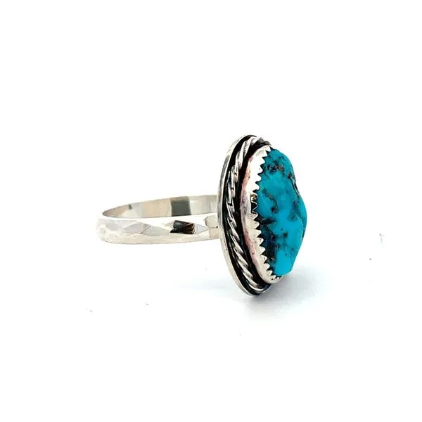 Elegant White Sterling Silver Leaf Ring - Size 7.25 - Adorned with One Turquoise Gemstone Image 2 Molinelli's Jewelers Pocatello, ID