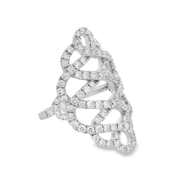 14Kt White Gold Diamond Cocktail Ring – 1.69 Ct Criss-Cross Lace Design Image 2 Mollys Jewelers Brooklyn, NY