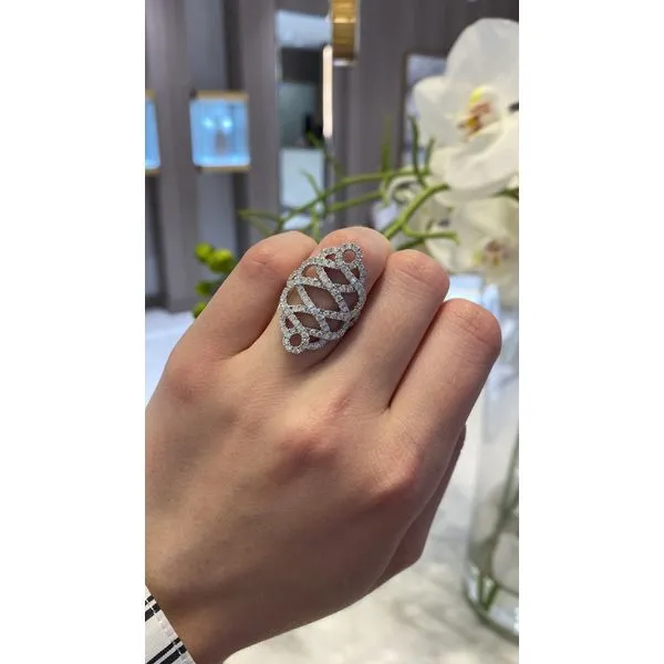 14Kt White Gold Diamond Cocktail Ring – 1.69 Ct Criss-Cross Lace Design Image 3 Mollys Jewelers Brooklyn, NY
