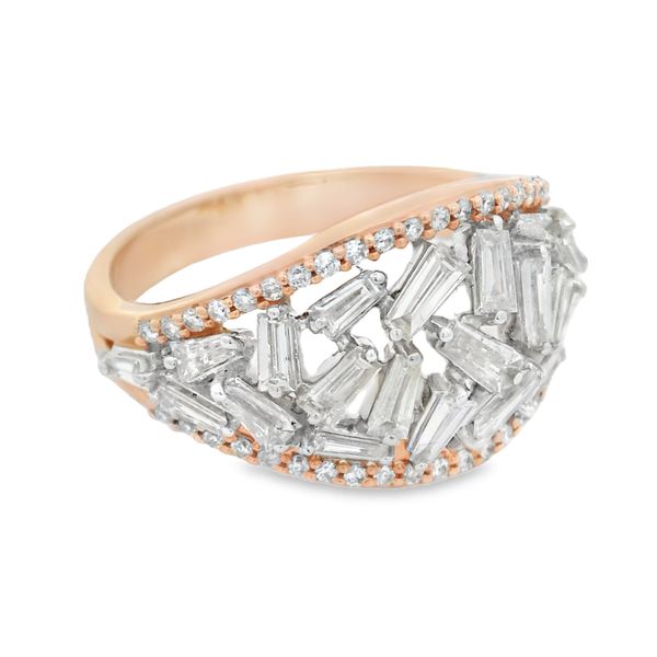 14Kt White & Rose Gold Diamond Ring – 1.16 Ct Baguette Cluster Dome Image 2 Mollys Jewelers Brooklyn, NY