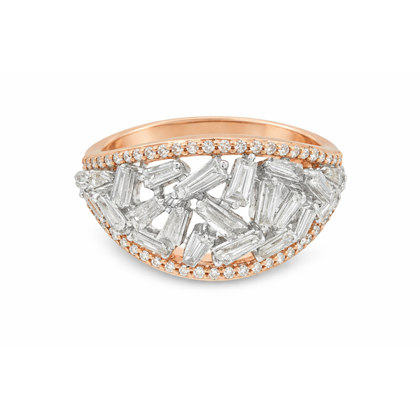 14Kt White & Rose Gold Diamond Ring – 1.16 Ct Baguette Cluster Dome Mollys Jewelers Brooklyn, NY