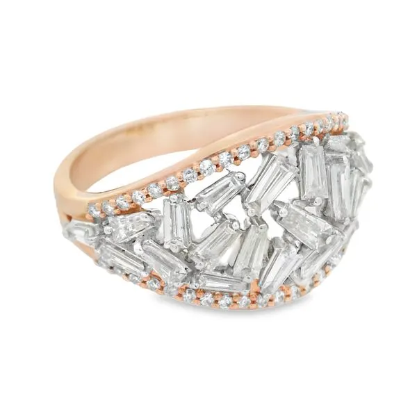 14Kt White & Rose Gold Diamond Ring – 1.16 Ct Baguette Cluster Dome Image 2 Mollys Jewelers Brooklyn, NY