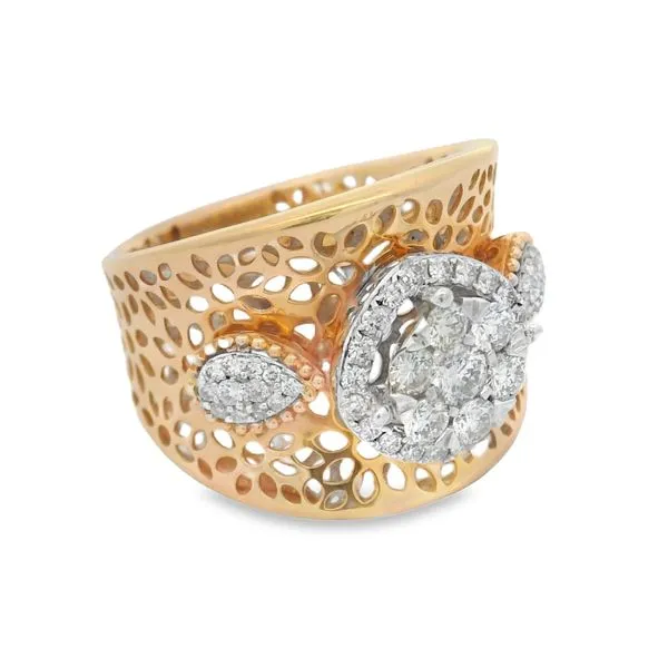 18Kt Two-Tone Gold Diamond Ring – 0.76 Ct Vintage-Inspired Wide Band Image 2 Mollys Jewelers Brooklyn, NY