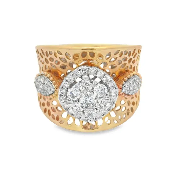 18Kt Two-Tone Gold Diamond Ring – 0.76 Ct Vintage-Inspired Wide Band Mollys Jewelers Brooklyn, NY