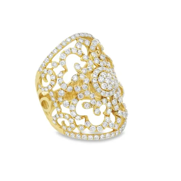 14Kt Yellow Gold Diamond Filigree Ring | 2.07 Ct Elegant Floral Design Image 2 Mollys Jewelers Brooklyn, NY