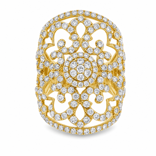 14Kt Yellow Gold Diamond Filigree Ring | 2.07 Ct Elegant Floral Design Mollys Jewelers Brooklyn, NY