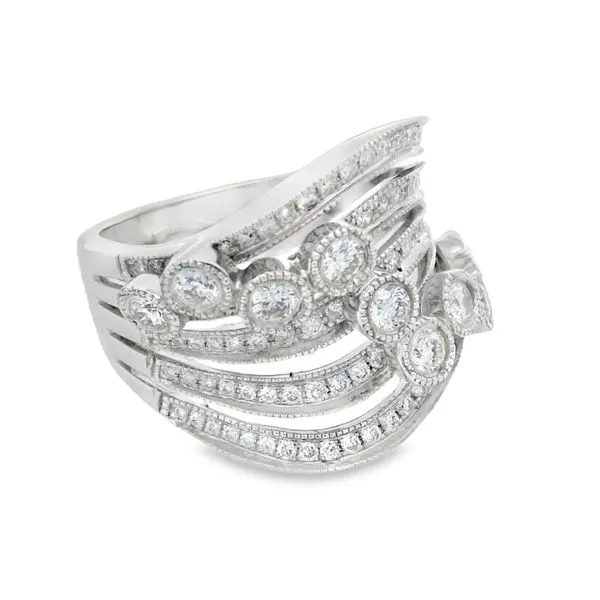 14Kt White Gold Multi-Band Diamond Ring – 1.00 Ct Bezel & Pavé Design Image 2 Mollys Jewelers Brooklyn, NY
