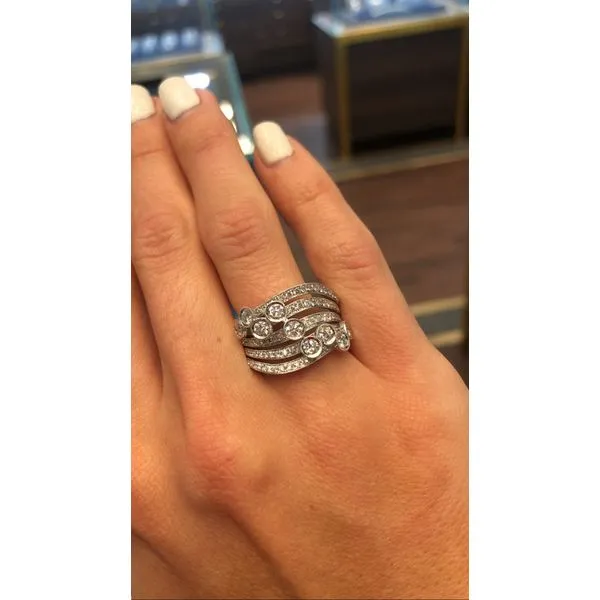 14Kt White Gold Multi-Band Diamond Ring – 1.00 Ct Bezel & Pavé Design Image 3 Mollys Jewelers Brooklyn, NY