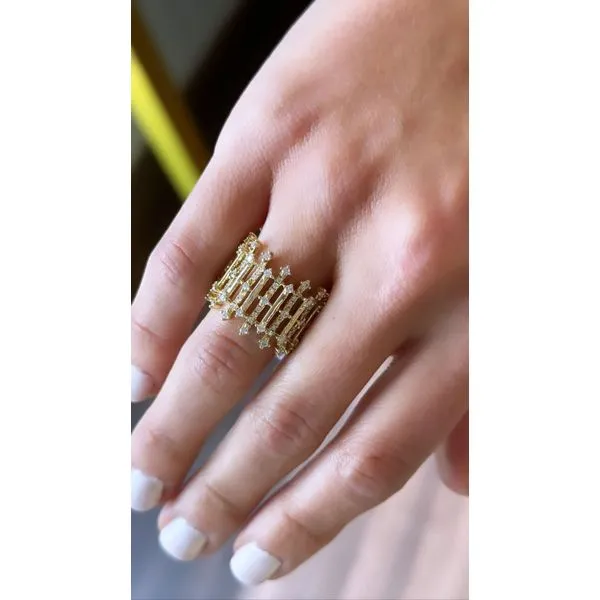 Bold 14Kt Yellow Gold Diamond Ring – Wide Band with Geometric Openwork Design (0.72ct) Image 4 Mollys Jewelers Brooklyn, NY