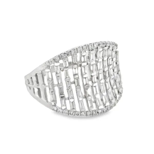 Bold 14Kt White Gold Wide-Band Diamond Ring with Baguette and Round Diamonds – 0.76ct Image 2 Mollys Jewelers Brooklyn, NY