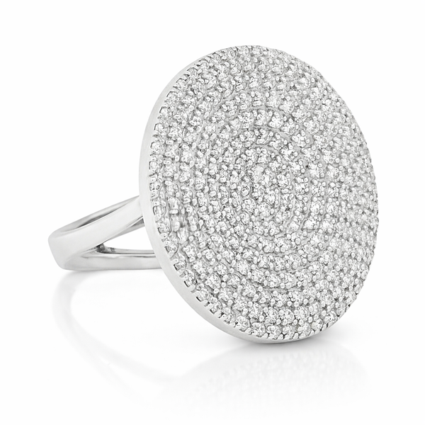 Bold Pavé Disc Diamond Ring in 14Kt White Gold – 1.52 Ct Mollys Jewelers Brooklyn, NY