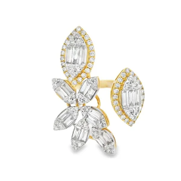 14K Two-Tone Gold Floral Diamond Ring – 2.22ct Modern Wrap Design Mollys Jewelers Brooklyn, NY