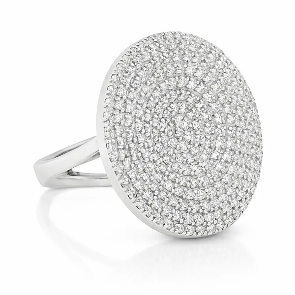 Bold Pavé Disc Diamond Ring in 14Kt White Gold – 1.52 Ct Mollys Jewelers Brooklyn, NY