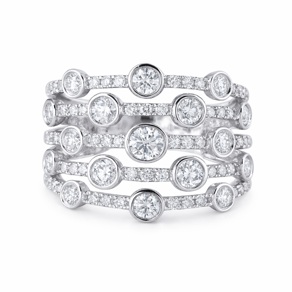 14Kt White Gold Multi-Row Diamond Ring – 1.54ct Modern Brilliance Mollys Jewelers Brooklyn, NY