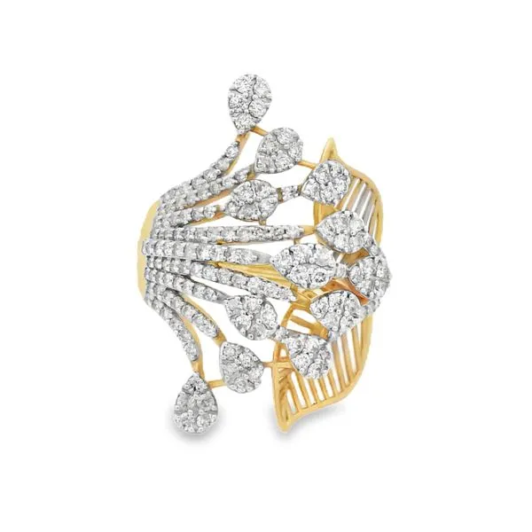 14Kt Yellow Gold Diamond Leaf Ring – 1.64 Ct Unique Nature-Inspired Design Mollys Jewelers Brooklyn, NY