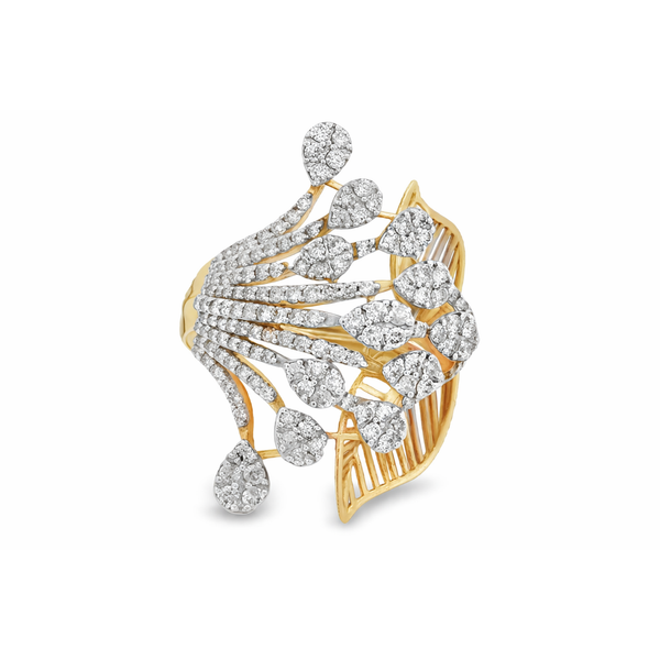 14Kt Yellow Gold Diamond Leaf Ring – 1.64 Ct Unique Nature-Inspired Design Mollys Jewelers Brooklyn, NY