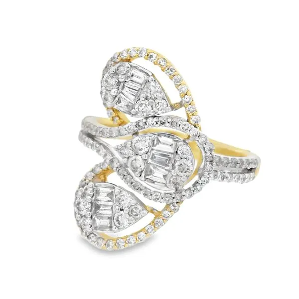 14Kt Two-Tone Gold Diamond Swirl Ring – 1.12 Ct Baguette & Round Cut Image 2 Mollys Jewelers Brooklyn, NY