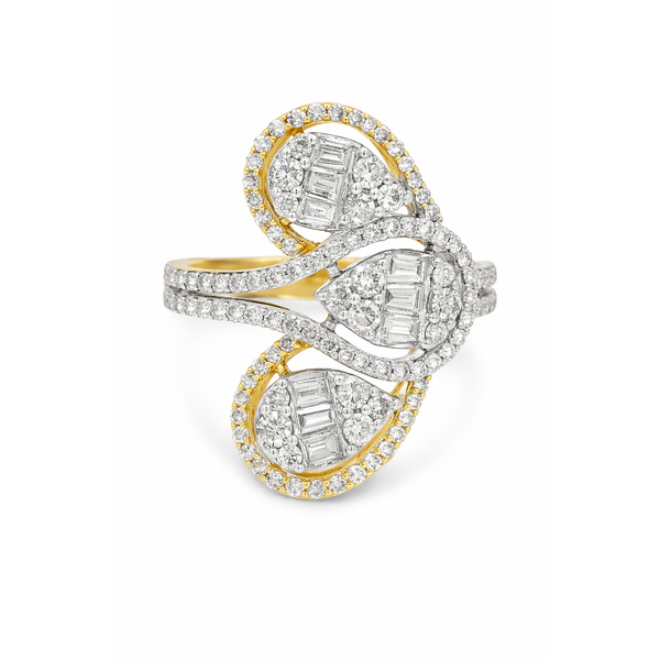 14Kt Two-Tone Gold Diamond Swirl Ring – 1.12 Ct Baguette & Round Cut Mollys Jewelers Brooklyn, NY