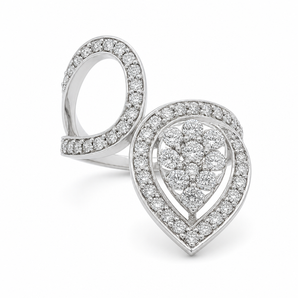 14Kt White Gold Open Swirl Diamond Ring with 0.83ct Sparkling Pear Cluster Design Mollys Jewelers Brooklyn, NY