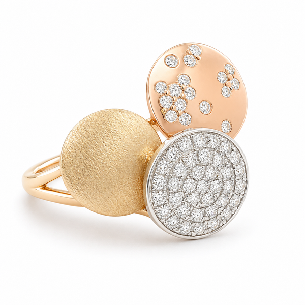 Tri-Color Gold Diamond Ring – Modern Circles 0.54ct Mollys Jewelers Brooklyn, NY