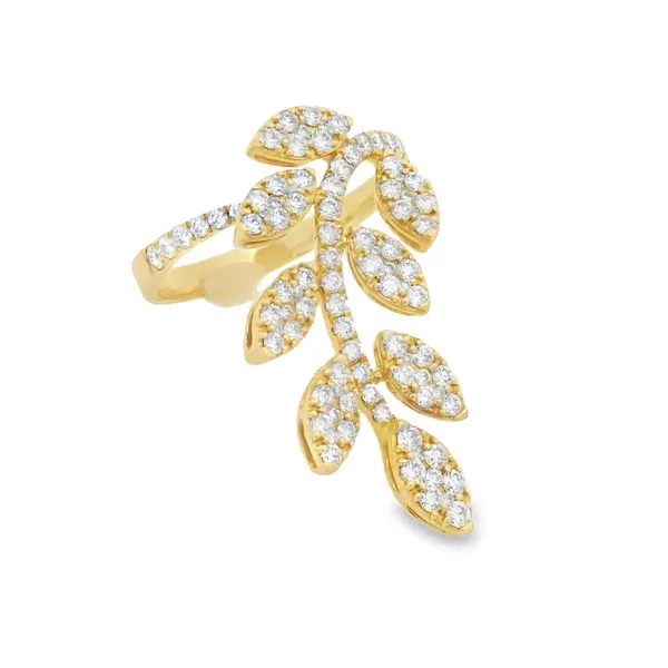 18Kt Yellow Gold Diamond Leaf Ring – 0.95 Ct Nature-Inspired Elegance Mollys Jewelers Brooklyn, NY